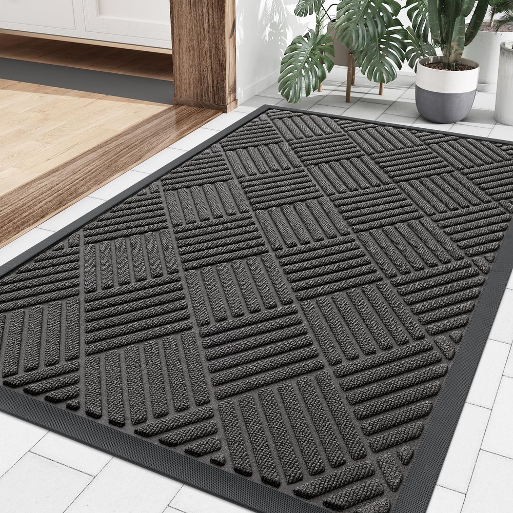 Front Door Mat Outside Entrance, Heavy Duty Outdoor Indoor Natural Rubber Doo...