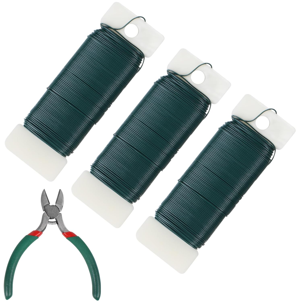 3 Pack 22 Gauge Green Floral Wire 110 Yards with Cutter