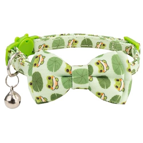 Cat Collar Bow Tie Safety Breakaway Bell 7-11in Cartoon Pattern [1pc] Frog