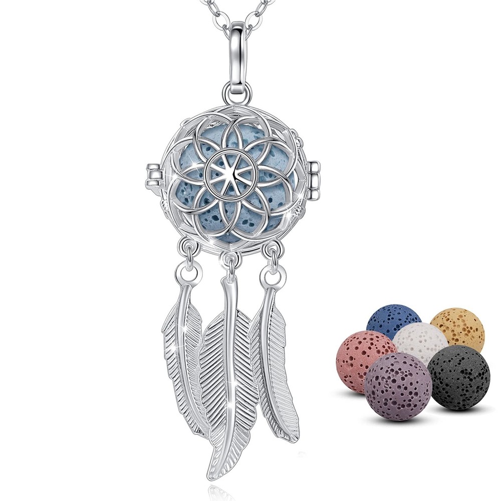 INFUSEU Aromatherapy Necklace with Lava Stone Essential Oil Diffuser for Women, 7 Pcs Set