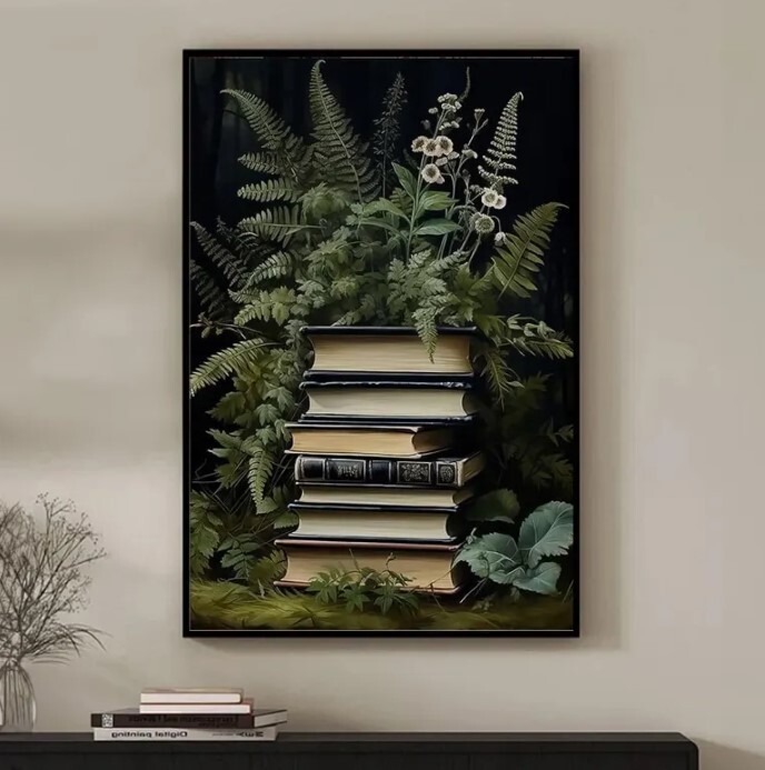 Book Flower Ferns Retro Poster, Retro Home Decor, Wall Art