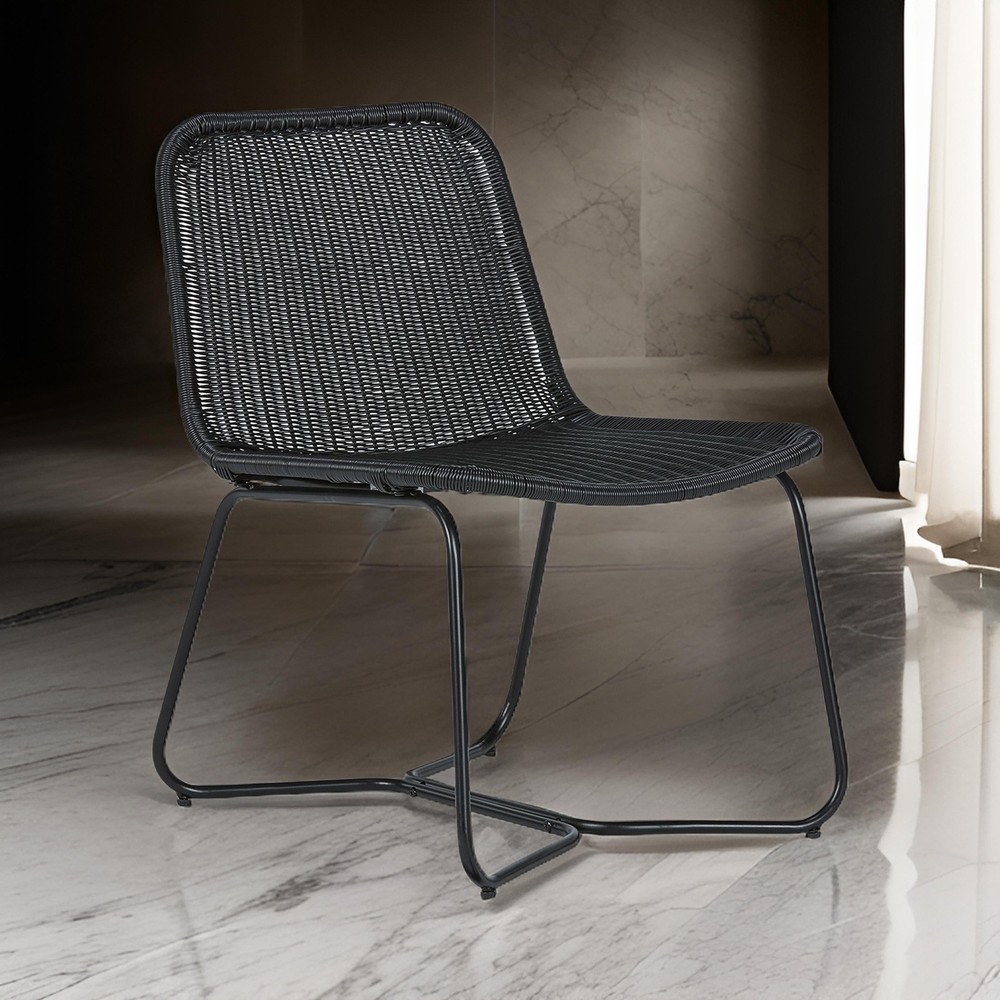 26 Inch Accent Chair, Indoor Outdoor Resin Wicker Design,