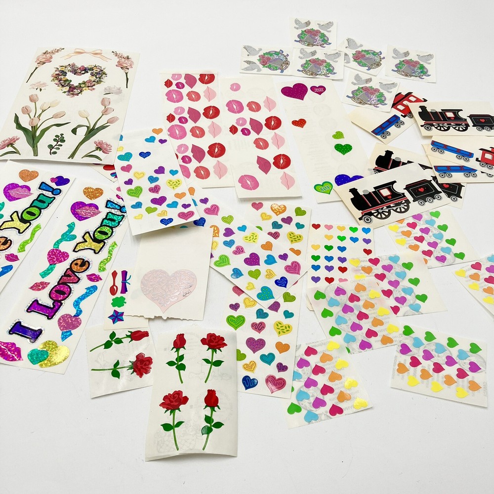 Lot Vintage Valentines Stickers Sandylion Mrs Grossman 80s 90s Rare Hearts Love