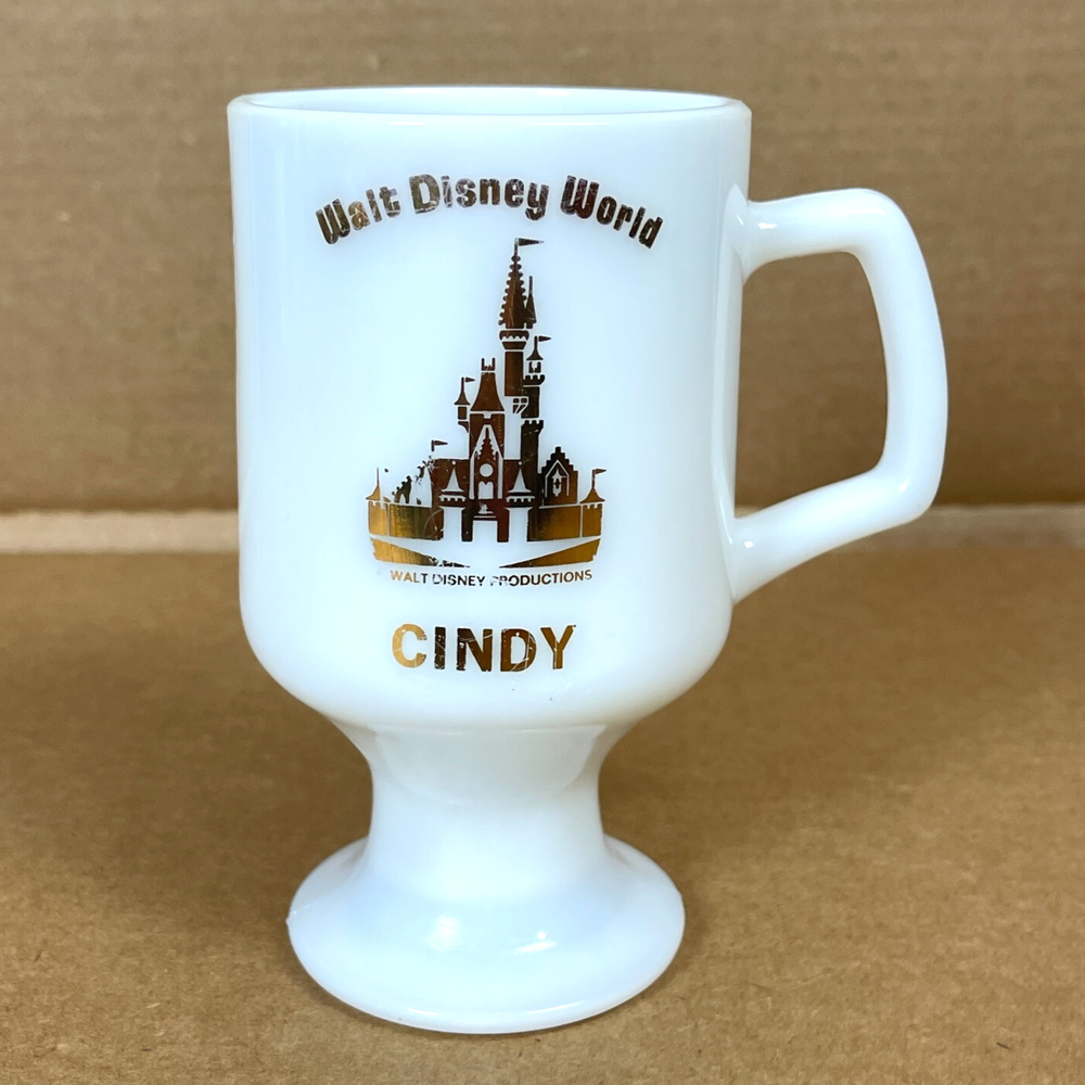 Vintage Walt Disney World Cinderella Tall Milk Glass Footed Mug by WD Productions