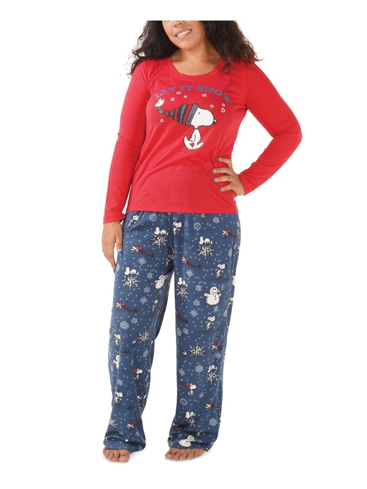 HYBRID APPAREL Womens Let It Snow Navy Long Sleeve Straight Pant Pajamas XL