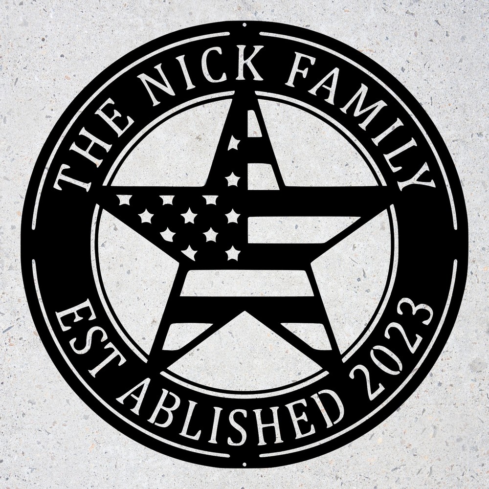 Custom Star US Flag Metal Sign Personalized Family Name Home Decor Wall Art