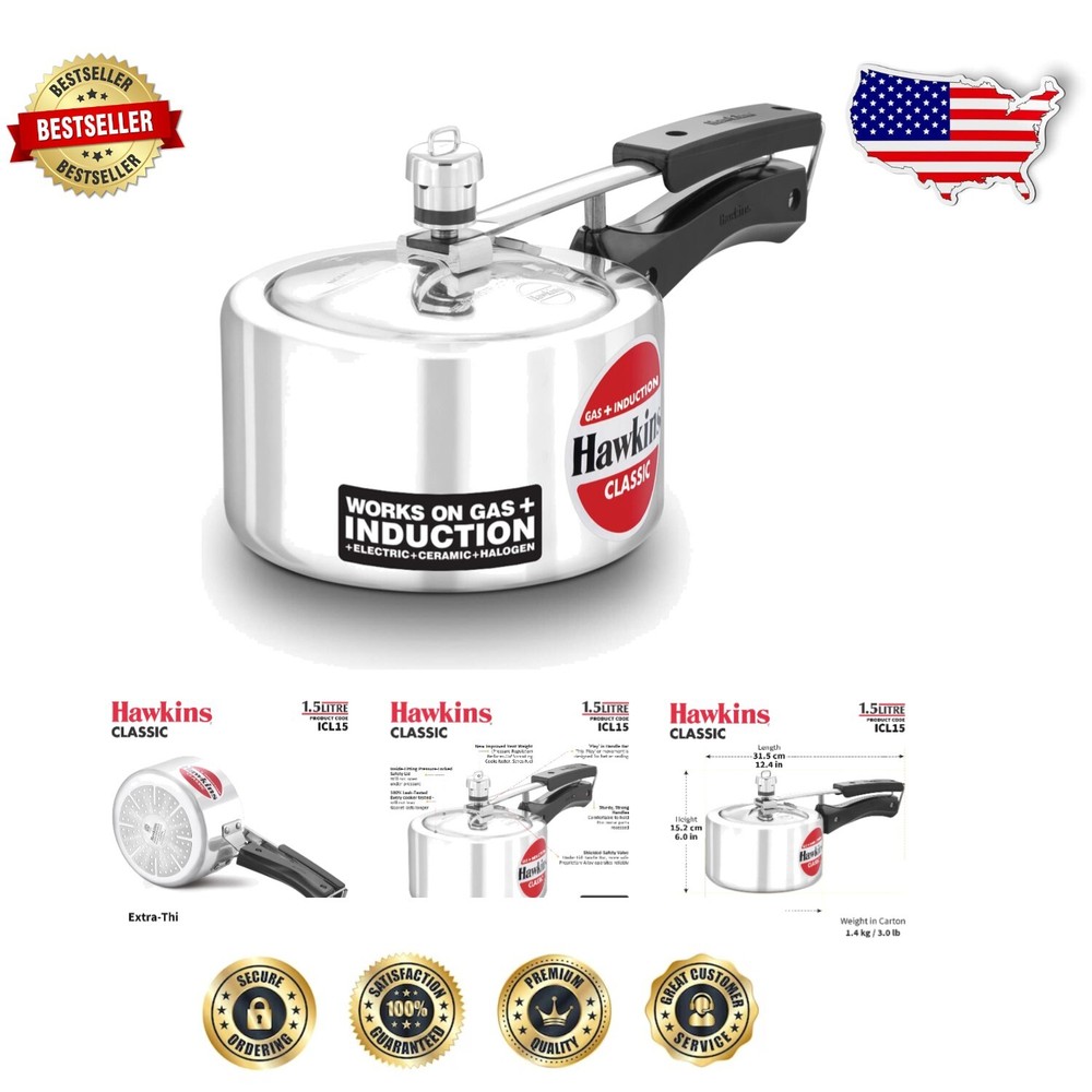 Efficient Induction 1.5L Pressure Cooker with Safety Lock & Stay-Cool Handles