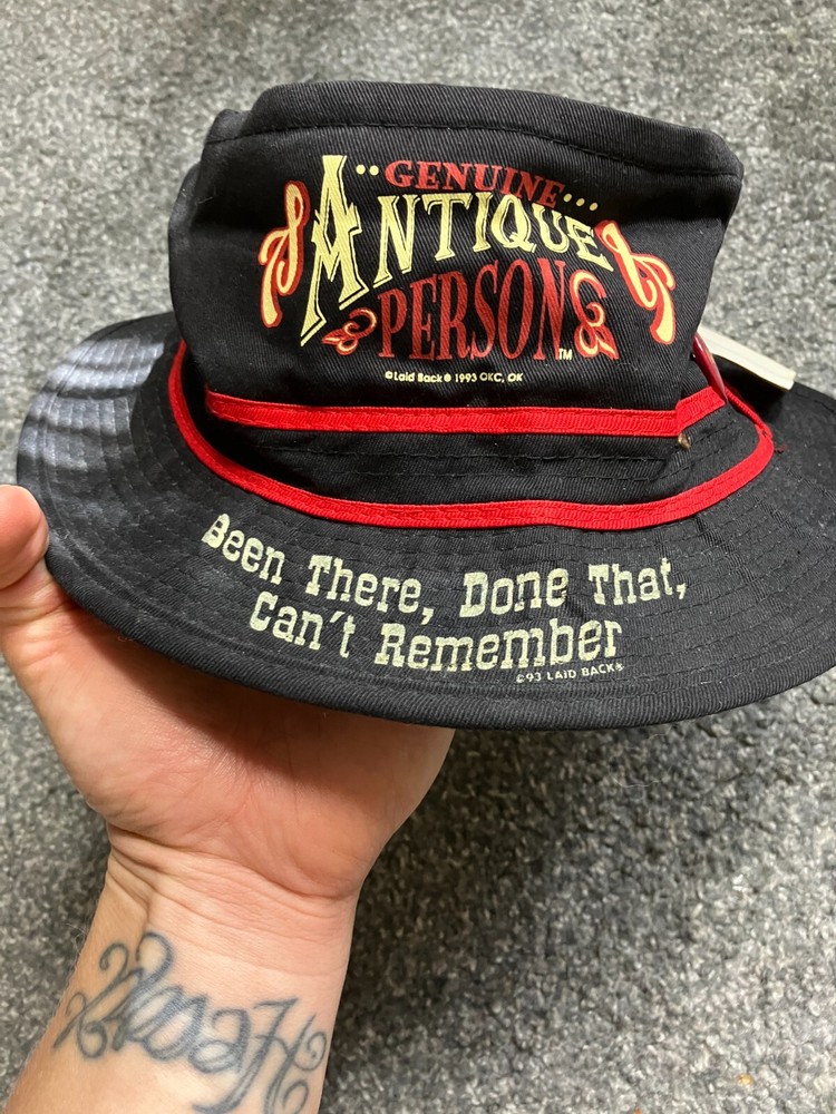 Vintage Genuine Antique Person Bucket Hat Large Black Been There Done That 90s