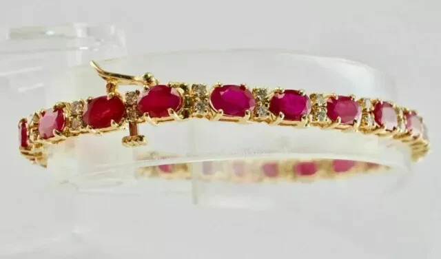 9Ct Oval Pink Ruby Lab-Created Diamond Tennis Bracelet in 14K Gold Plated 7 Inch