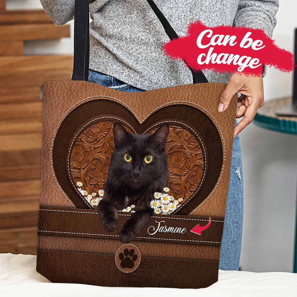 Personalized Black Cat Tote Bag, Unique Cat Handbag, Black Cat Lovers  Gift
