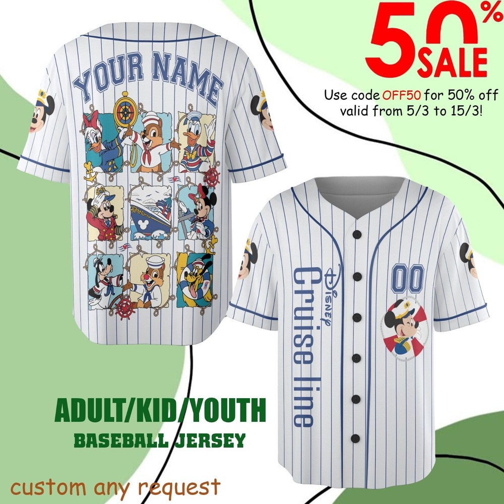 Custom Disney Mickey Cruise Baseball Jersey for Kids Men Women Gift New