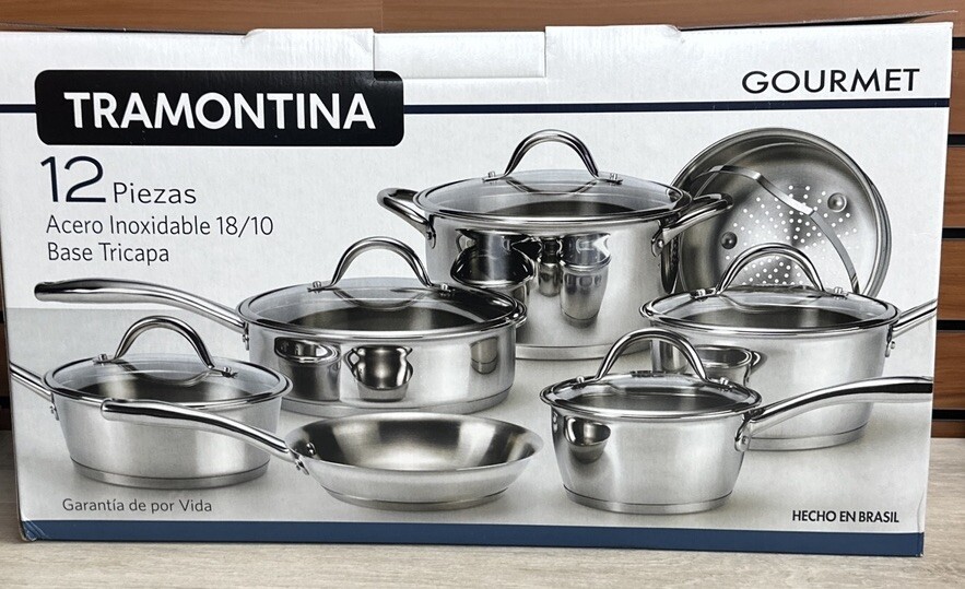 Tramontina 12 Pieces Set 18/10 Stainless Steel Tri-ply Base 80154/522