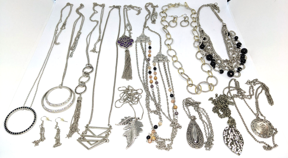 NEW! Large Paparazzi Bundle Lot Of (12) Silver Toned Long Necklaces