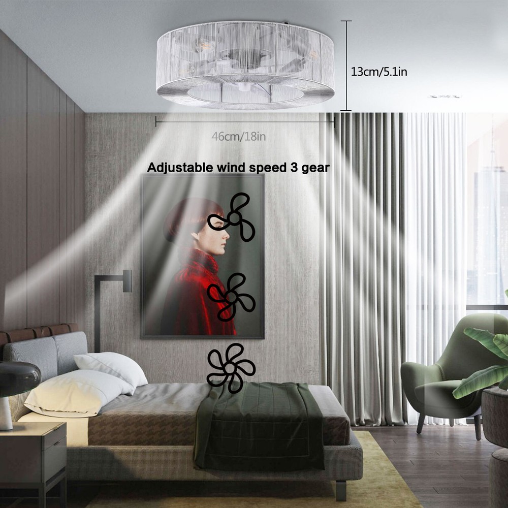 18-Inch Bladeless LED Ceiling Fan with Remote Control and Chandelier Light