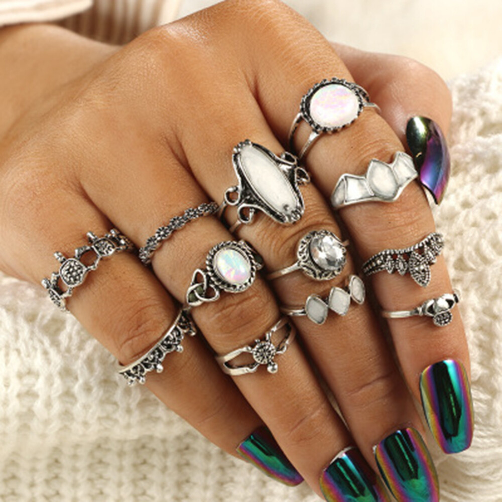 12 Pcs Stone Rings Women Vintage for Unique Design Banquet Miss