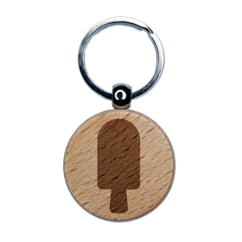 Popsicle Pop Engraved Wood Round Keychain Tag Charm