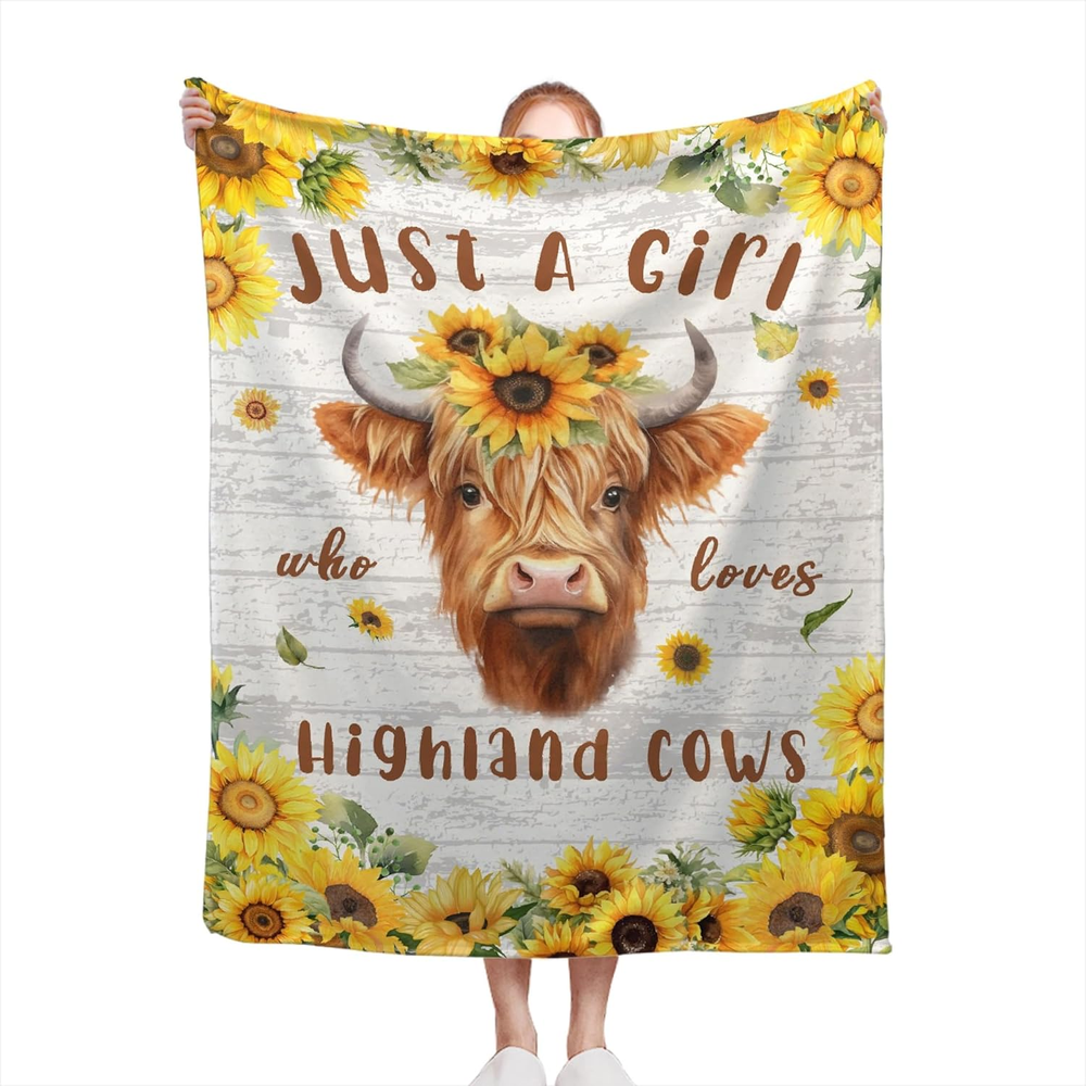 Just a Girl Who Loves Highland Cow Blanket Throw Fleece Soft Cozy Lightweight Bl