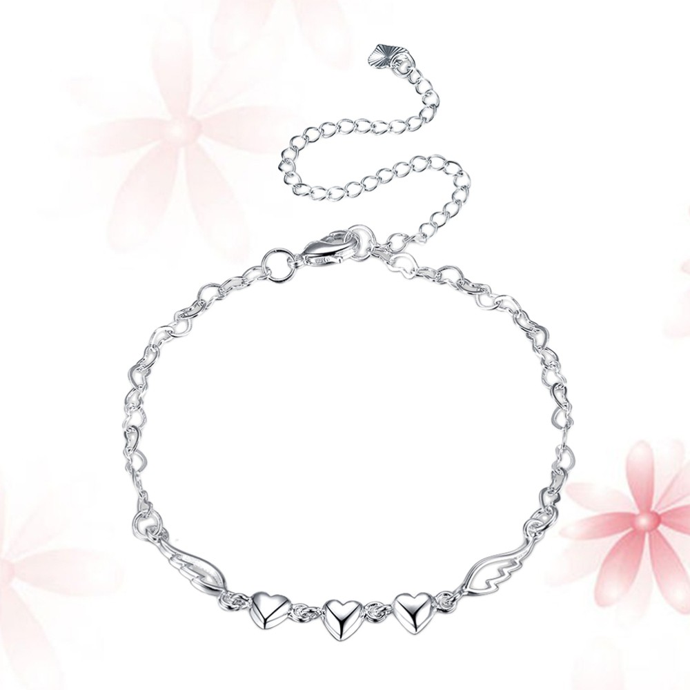 Heart Shaped Wing Ankle Bracelet Adjustable Barefoot Jewelry for Women