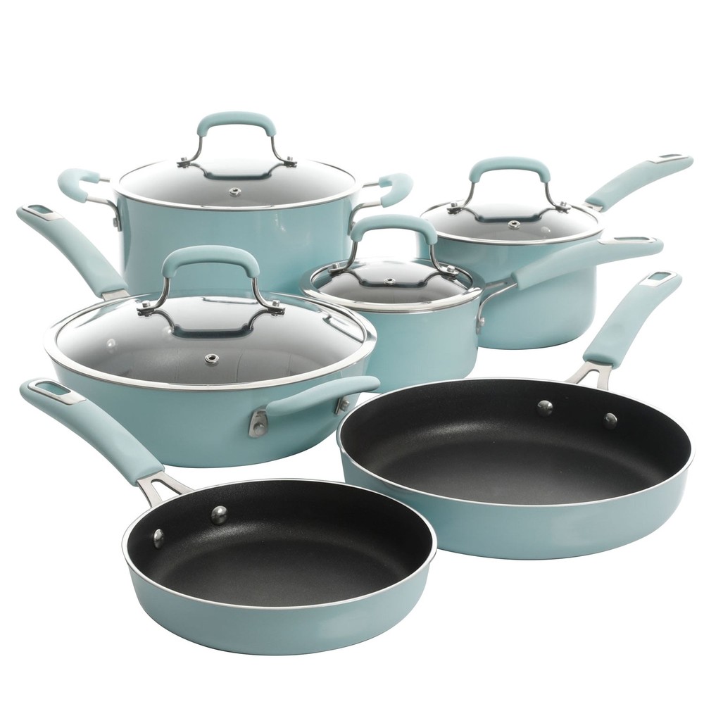 Kenmore Elite Andover 10Pc Nonstick Al Cookware Set in Blue