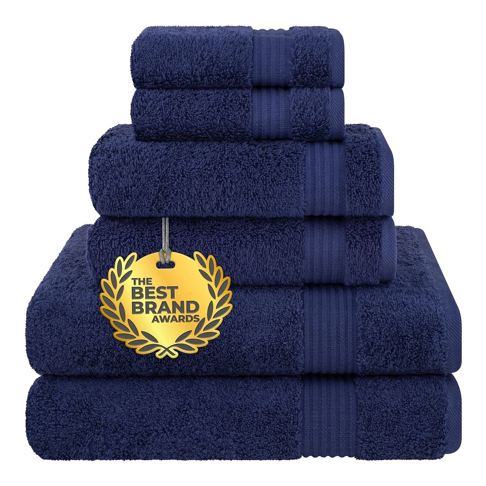 Navy Blue 6-Piece Cotton Towel Set with 2 Bath 2 Hand 2 Washcloths