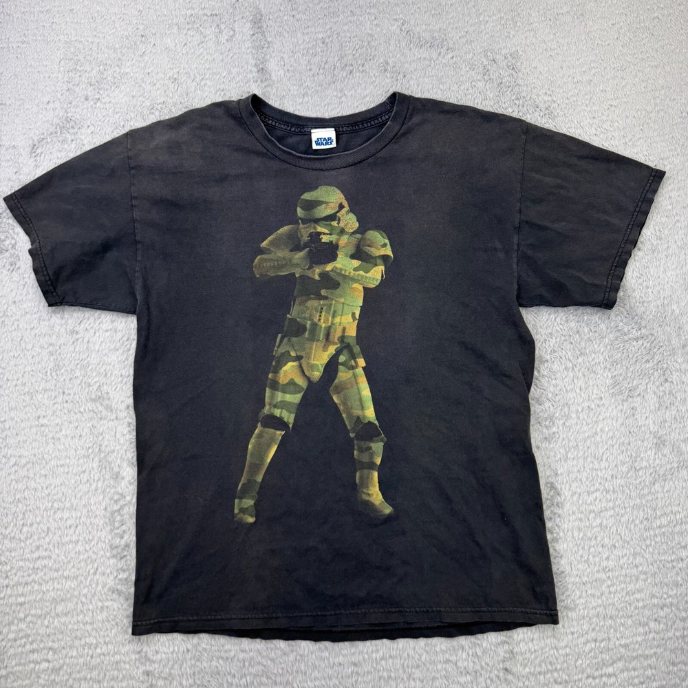 Винтажная мужская черная футболка Star Wars большой камуфляж штурмовик графический y2k выцветший