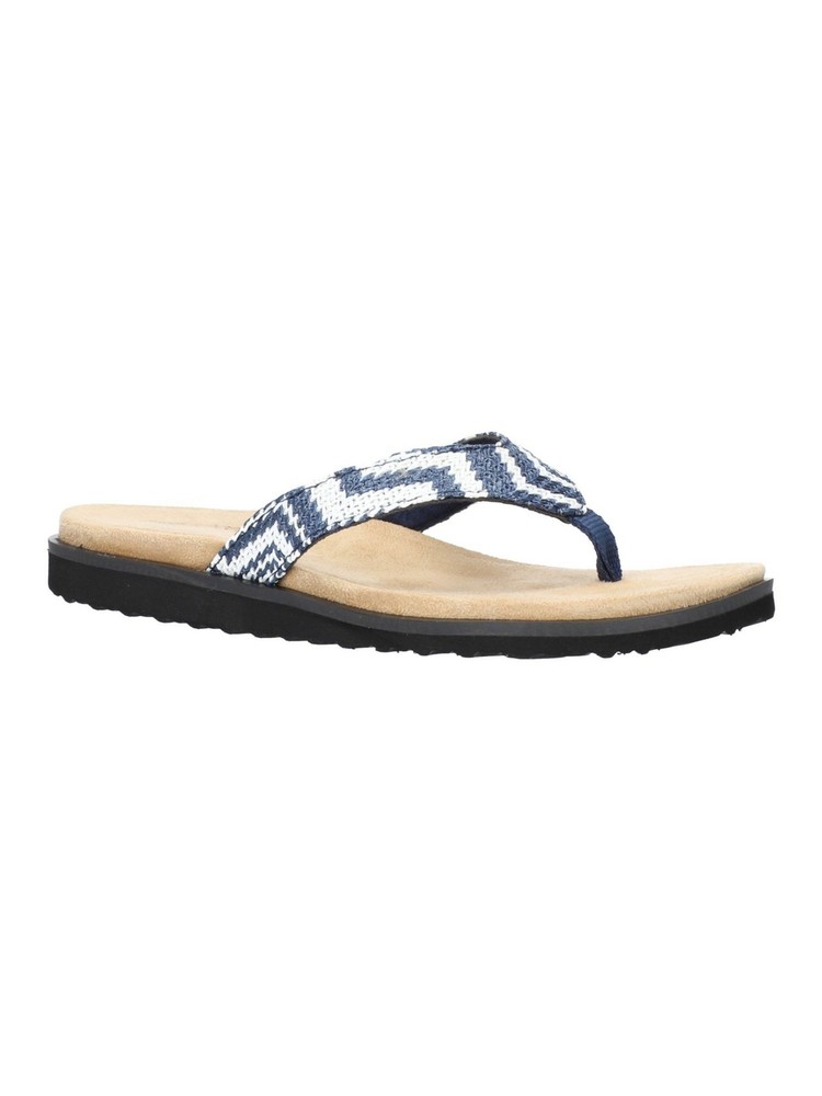 EASY STREET Womens Navy Footbed Stevie Open Wedge Thong Sandals Shoes 9.5 M