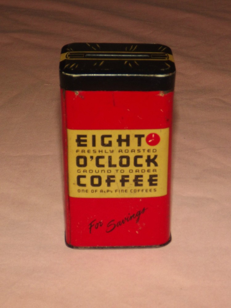 VINTAGE EIGHT O'CLOCK COFFEE FOR SAVINGS TIN COINS BANK