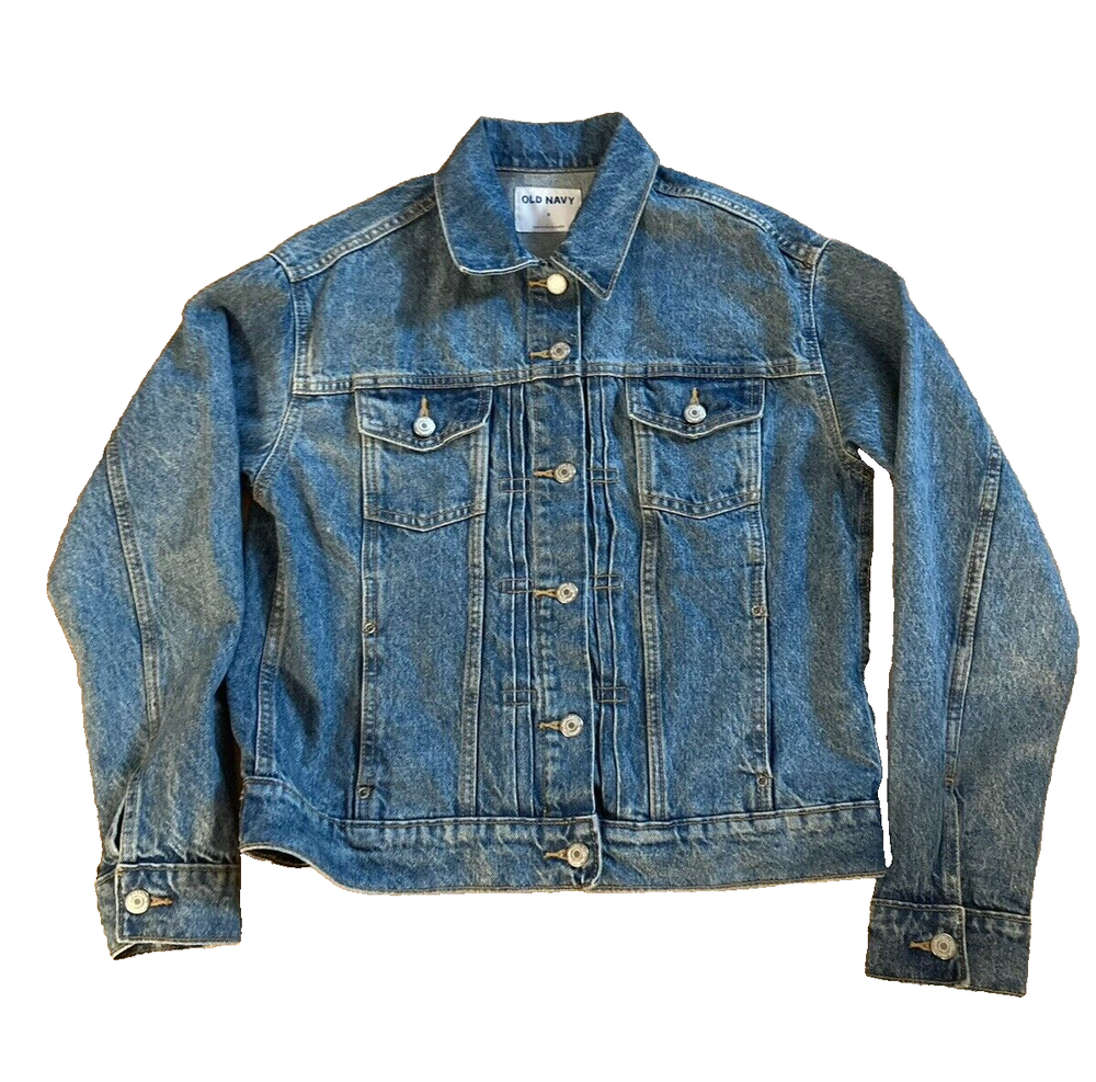Old Navy Jacket Womens Small Blue Denim Trucker Button Front Casual 100% Cotton