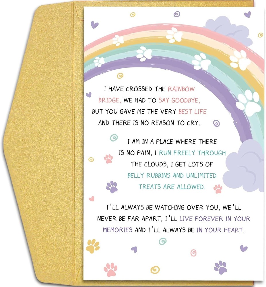 Pet Loss Gift - Rainbow Bridge Condolence Card for Dog Owner