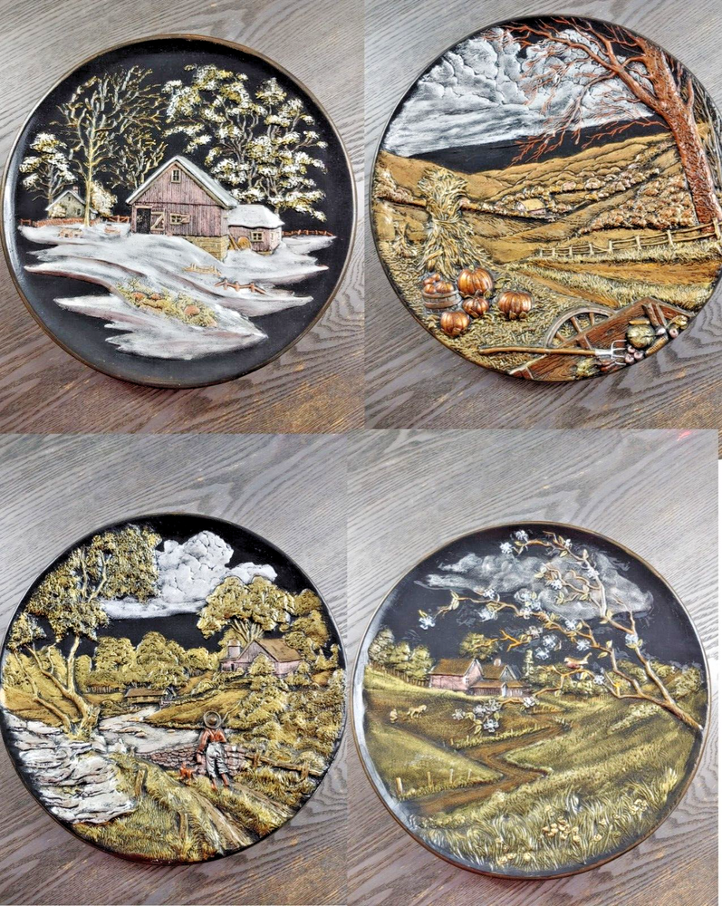 Vintage 1973 Byron Molds 3D Ceramic Winter Scene Wall Plate 13-Inch Decorative Collectible
