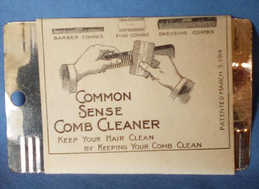 VTG NOS COMMON SENSE BARBER SHOP METAL COMB CLEANER W/ORIGINAL LABEL