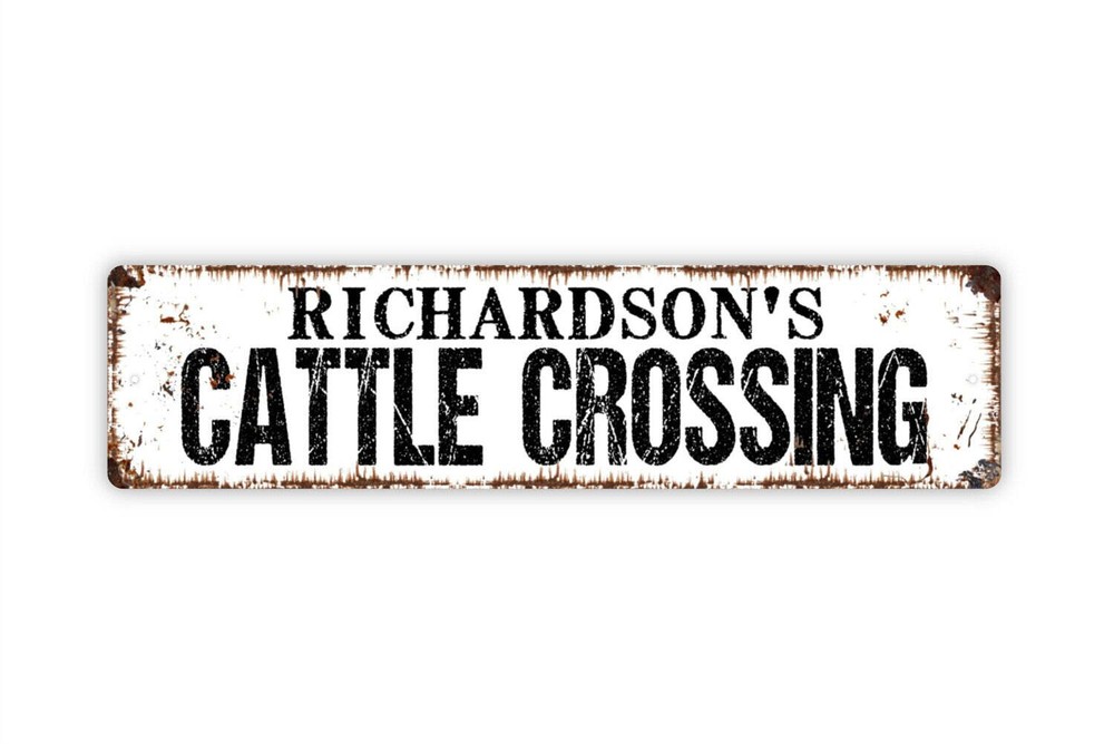 Personalized Cattle Crossing Sign, Custom Metal Sign, Rustic Street Sign or