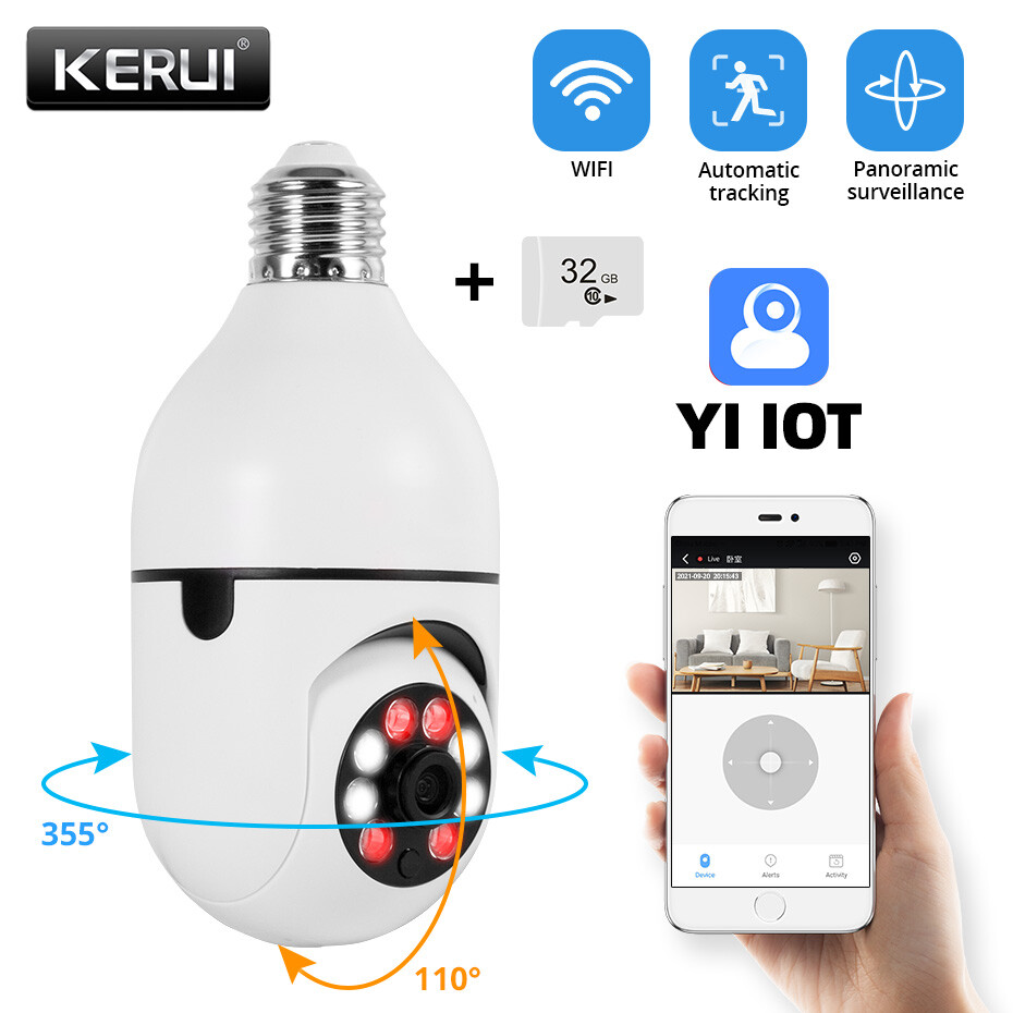 Wireless Light Bulb Camera WiFi Security Home CCTV YI IOT APP Monitor w/32G Card-image