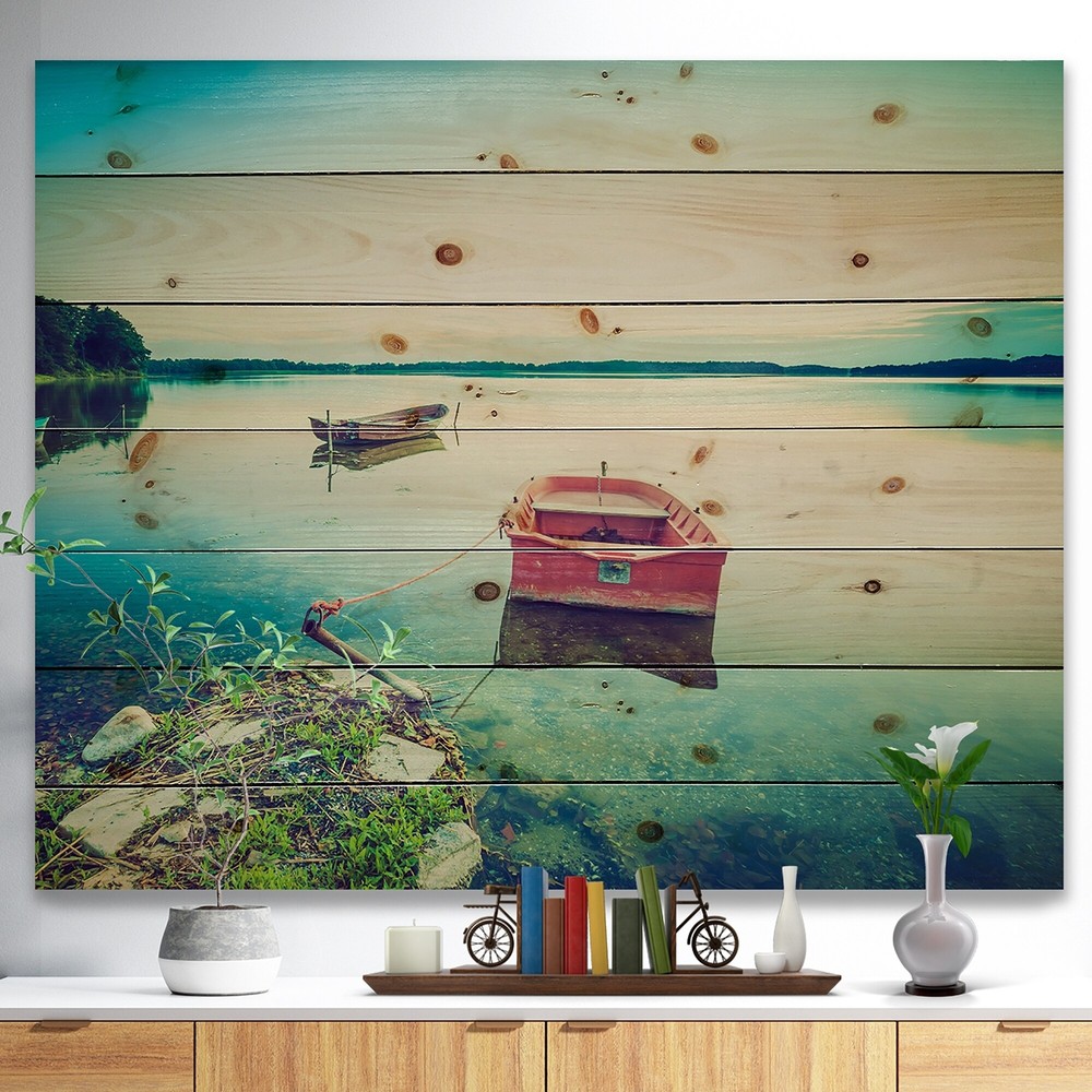 Designart 'Beautiful Lake Vintage View' Boat Print on  Small