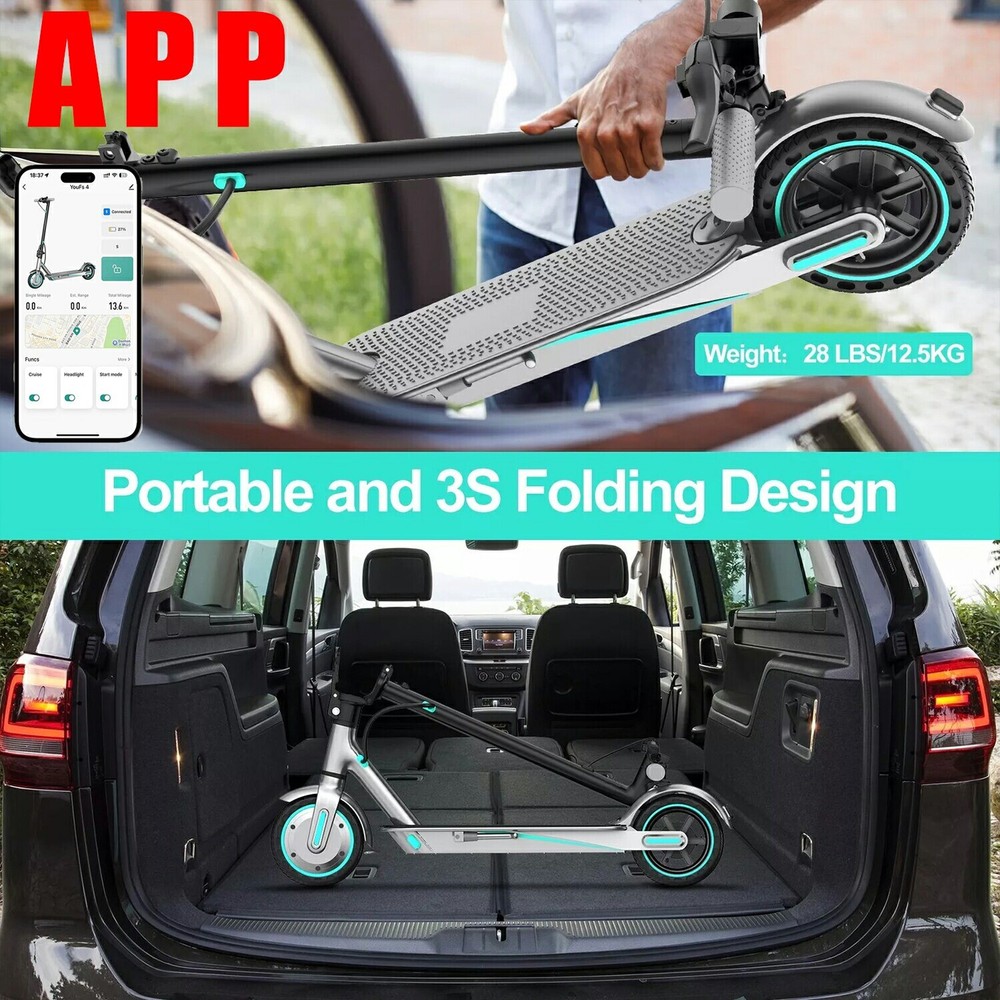 350W Foldable Blue Adult Scooter with 36V Battery 30km Range APP Control