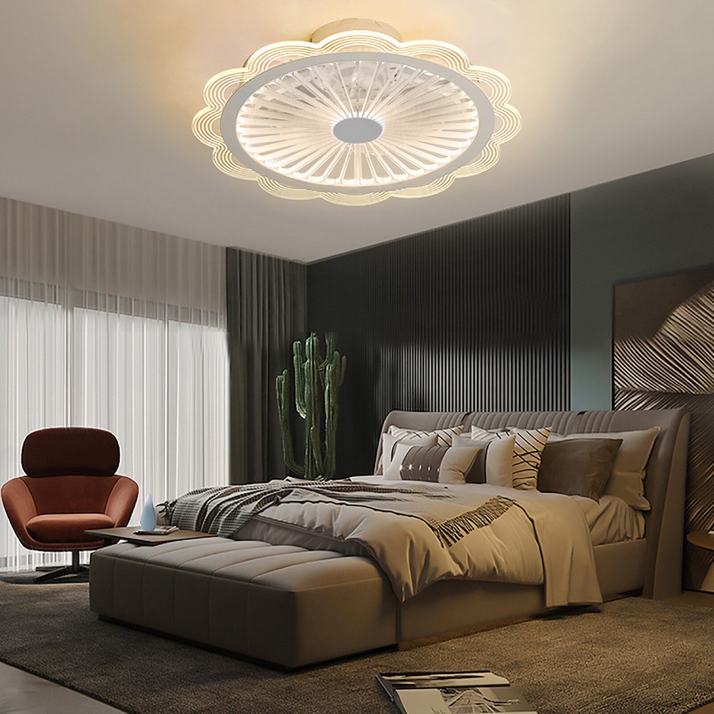 Modern Dimmable LED Chandelier with Invisible 3-Speed Ceiling Fan & Remote