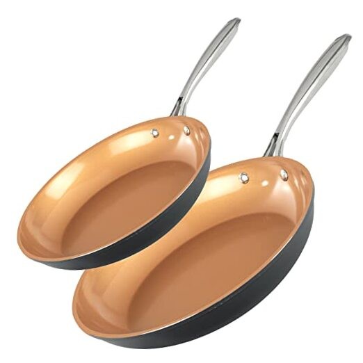 2-Pack Nonstick Frying Pan Set with 10 & 11-Inch Brown Pans for Easy Cooking