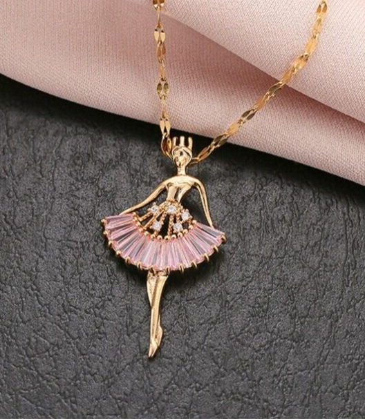 Ballerina Dancer Pendant Necklace Pink & Gold Dance Recital Gift - Ballet