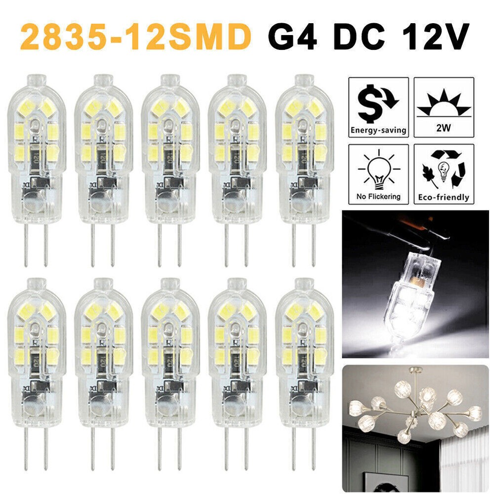10PCS White G4 LED 2W = 20W Halogen Light Bulb 12 LED 2835 SMD Lamp DC 12V 6000K