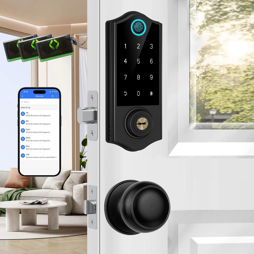 Fingerprint Smart Door Lock with Handle Set App Control and Key Access for Front Door  