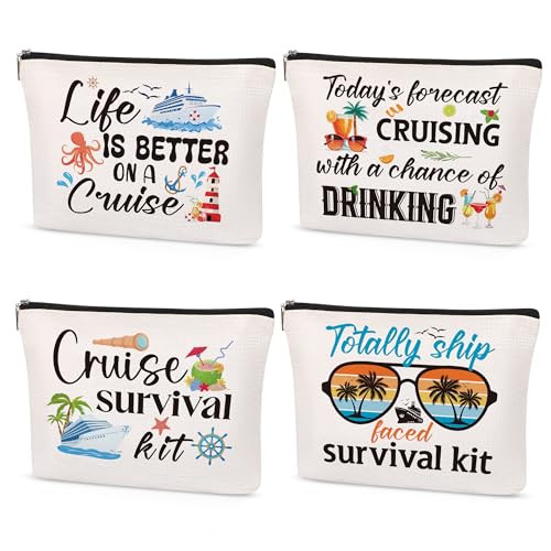 Cruise Makeup Bag Gifts - 4Pcs Cruise Ship Essentials Cruise Survival Kit Bags