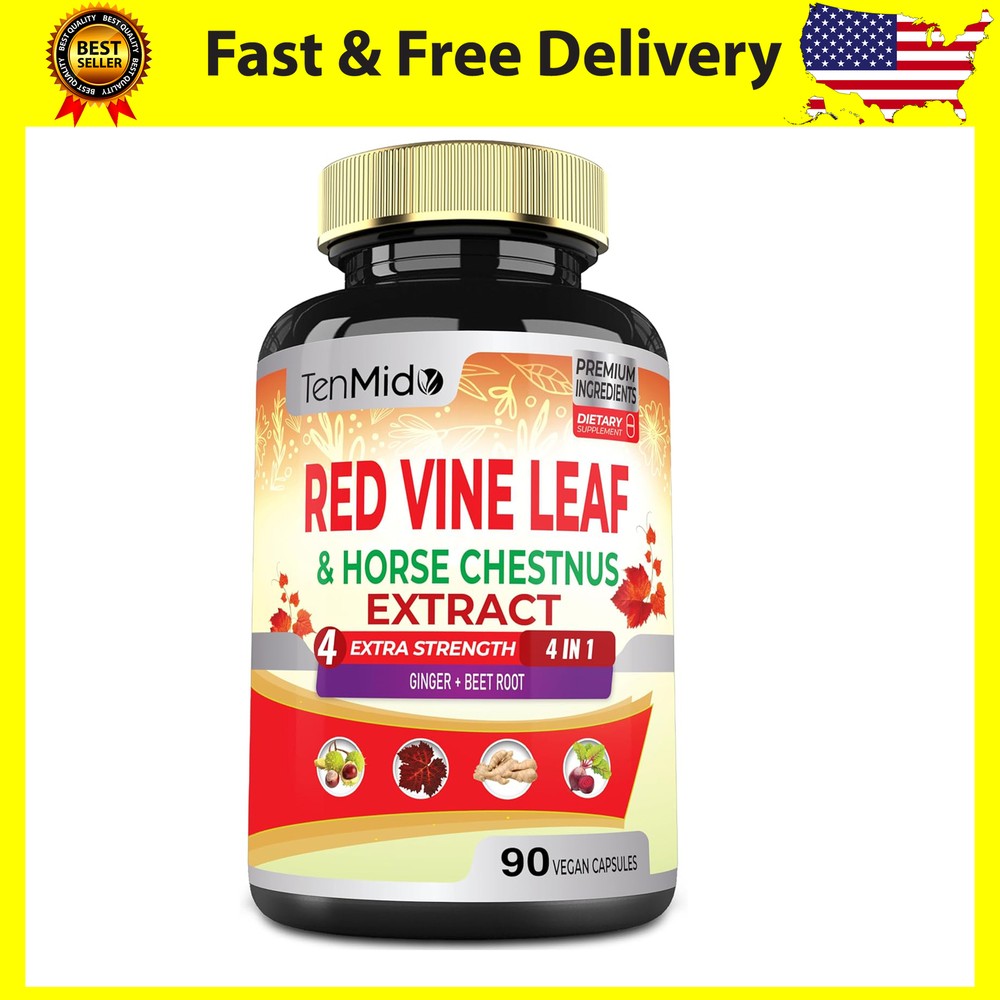 Red Vine Leaf Supplement Extract Horse Chestnut, Beet Root, Ginger, 90 Capsules