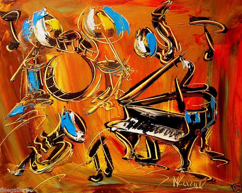 JAZZ MUSIC MODERN ABSTRACT ORIGINAL PAINTING STRETCHED CANVAS  FINE ART NjDFB