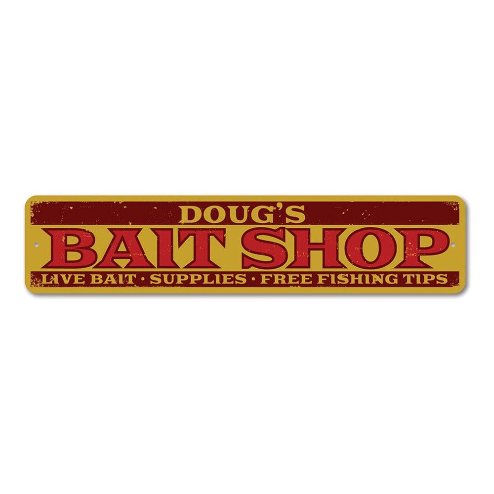 Bait Shop Sign, Personalized Fishing Supply Sign, Lake House Metal Decor Sign