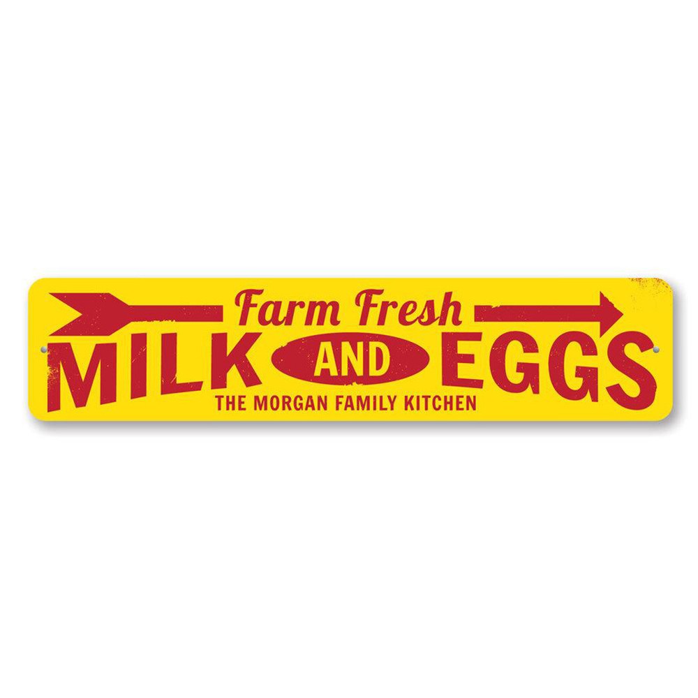 Personalized Farm Fresh Milk & Eggs Family Name Kitchen Metal Decor Sign