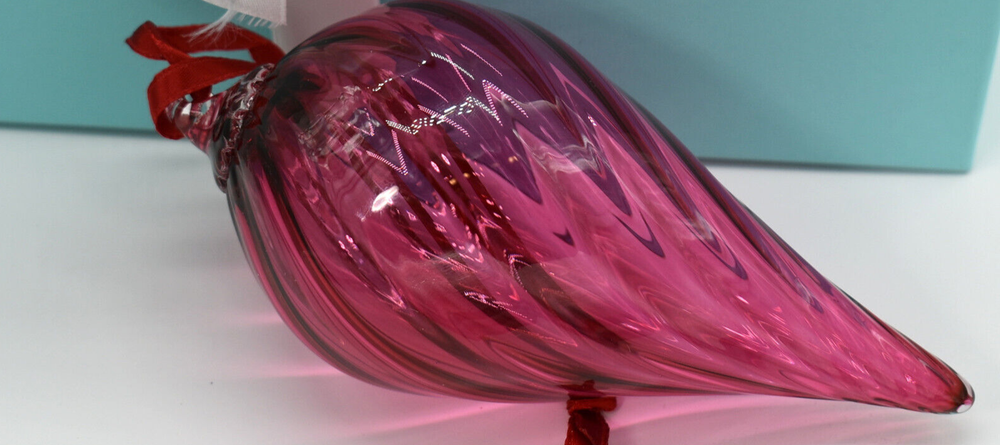 TIFFANY & CO Blown Glass Christmas ORNAMENT Pink Swirl Drop w Box Scarce