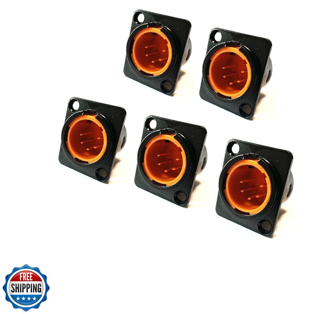 Gold Plated 5-Pin XLR Male Socket Metal Panel Mount Chassis Mic Connector