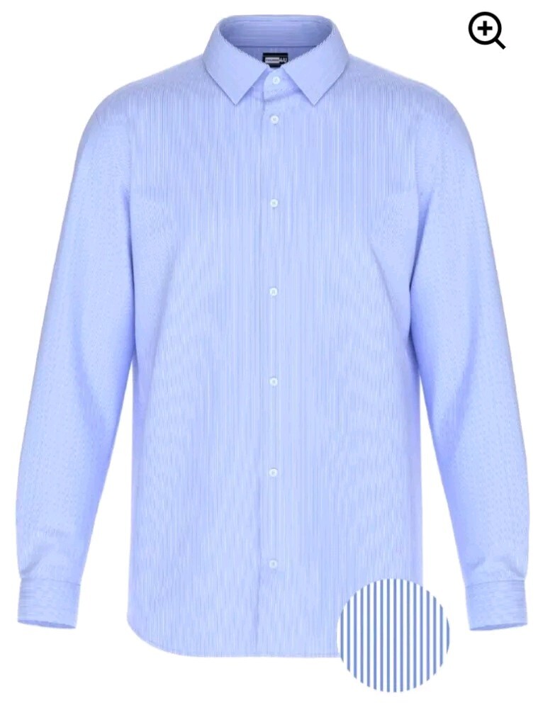 Tailored Blue White Lines Ice Long Sleeve Dress Casual 4 Way Stretch Small