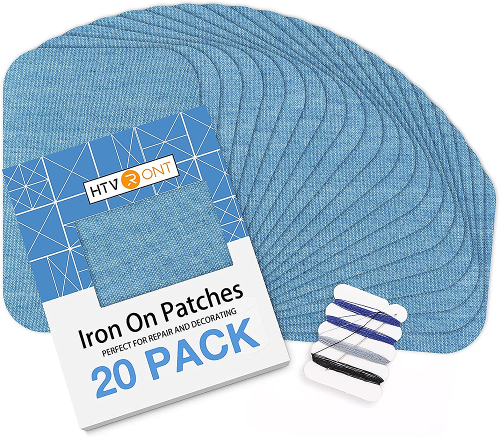 Light Blue Iron On Cotton Patches for Clothing Repair and Design