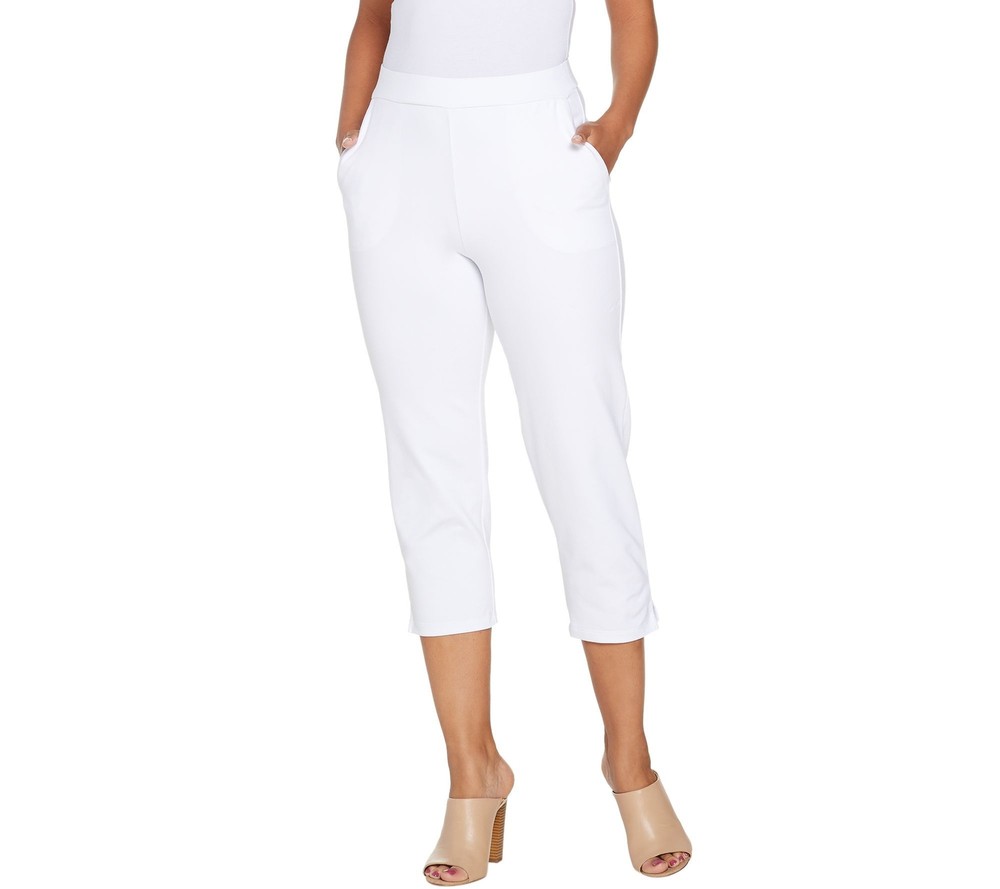 Susan Graver Women's Pants Sz L Weekend Premium Stretch Pull-On White A302646